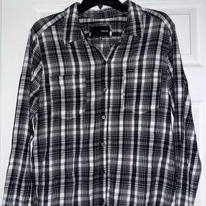 Hurley Black and White Checkered Long Sleeve Button Down Shirt